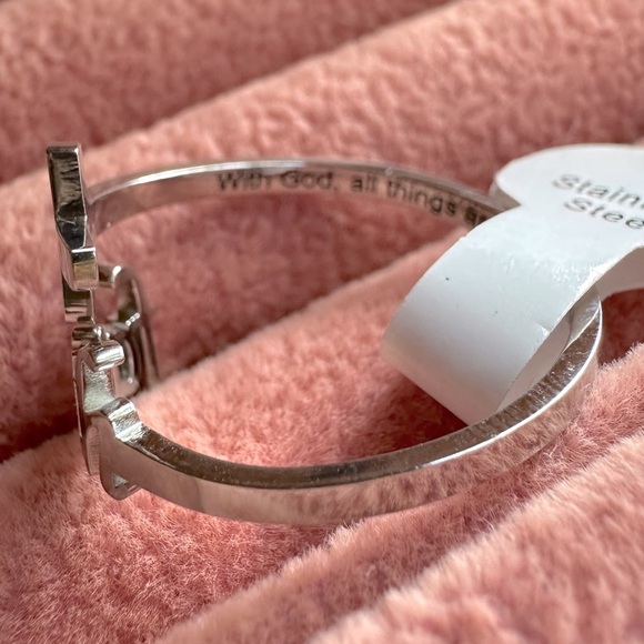 Faith Cross Bypass Ring W/ Scripture Matthew 19:26 Engraving Stainless Steel - Picture 4 of 8